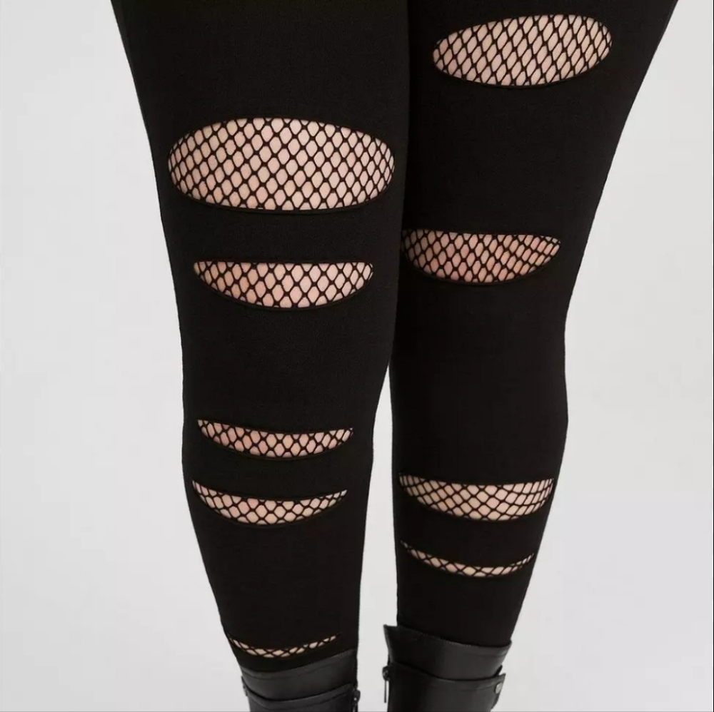 Torrid Black Fishnet Slit Leggings